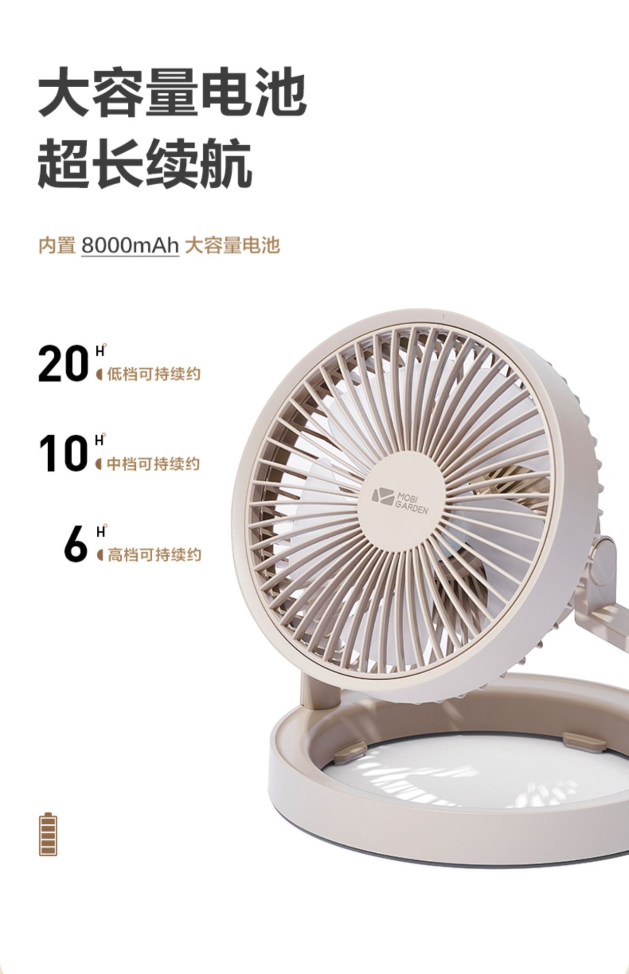 商品[国内直发] MobiGarden|精致露营户外帐篷灯营灯吊扇办公桌面大风力可充电小风扇,价格¥259,第25张图片详细描述