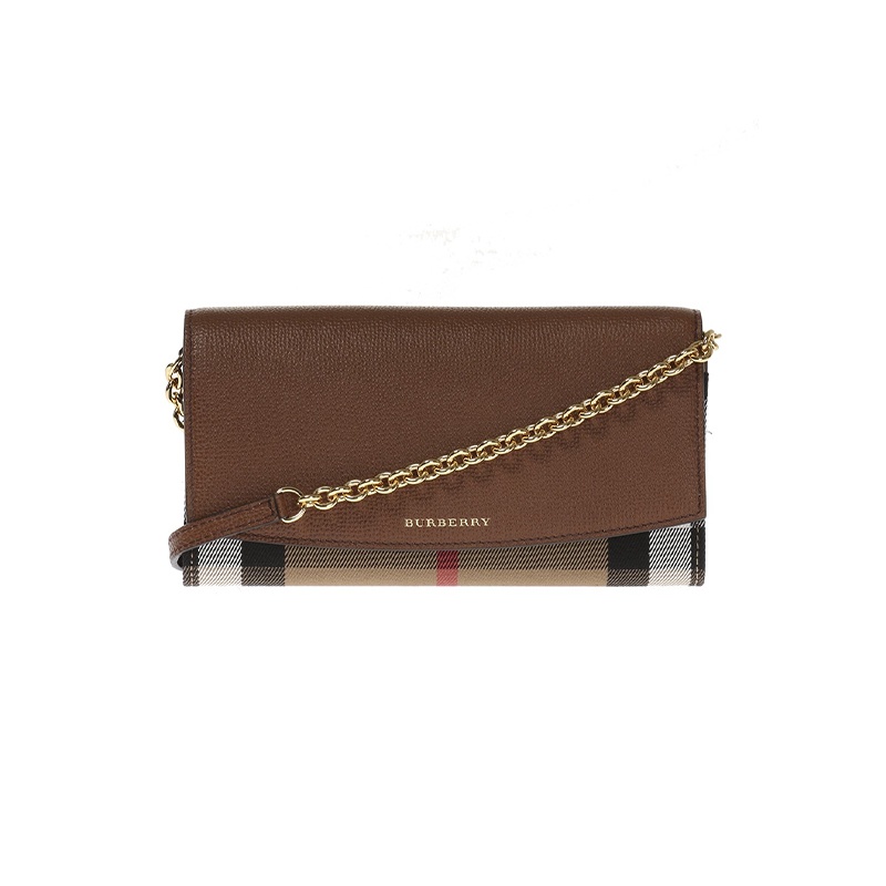 商品Burberry|BURBERRY/博柏利 女士棕色皮革拼格纹帆布钱包,价格¥2883,第2张图片详细描述