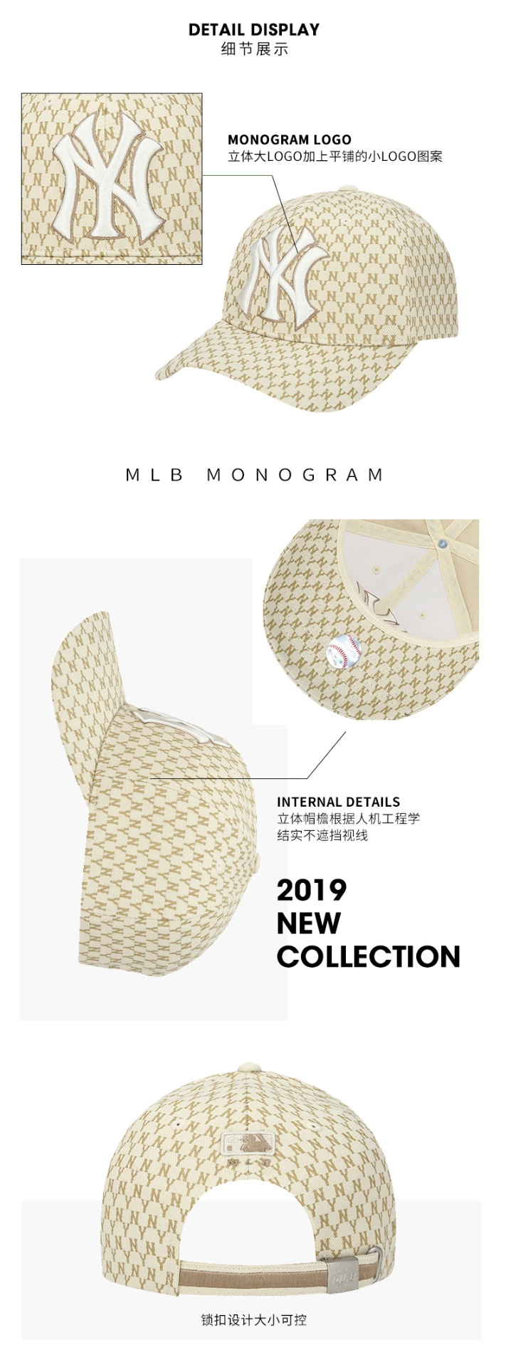 商品[国内直发] MLB|【官方防伪验证 国内发】MLB 韩国洋基道奇队老花棒球帽男女NY鸭舌帽棉质LA百搭时尚休闲帽调节款 32CPFB,价格¥168,第3张图片详细描述