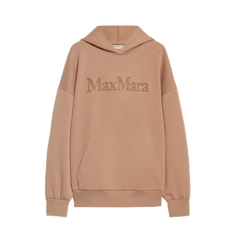 商品Max Mara|MAX MARA 女士棕色棉质袋鼠口袋徽标刺绣罗纹连帽卫衣SAPORE004,价格¥1085,第2张图片详细描述