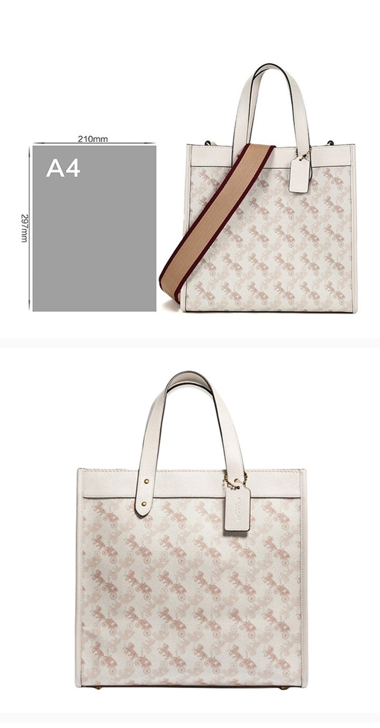 商品Coach|Coach 蔻驰 大号FIELD系列女士PVC配皮斜跨单肩托特包 白色印花 89143B4RGL,价格¥3109,第4张图片详细描述