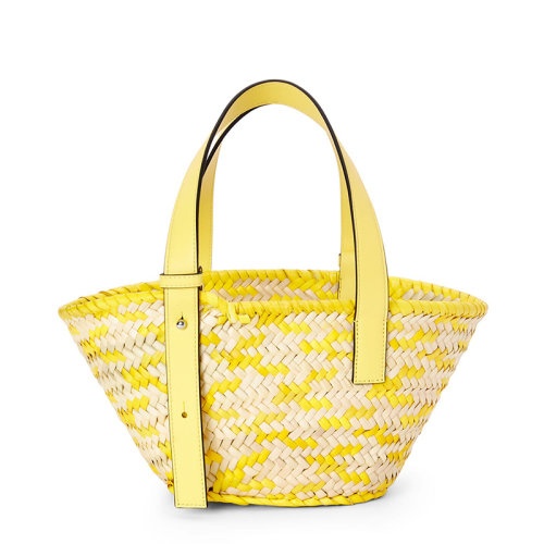 商品Loewe|【包税】LOEWE/罗意威 22新款Basket系列 女士小号自然色/柠檬色棕榈叶编织牛皮革手柄篮子手提包A223S93X18-2889,价格¥3941,第2张图片详细描述