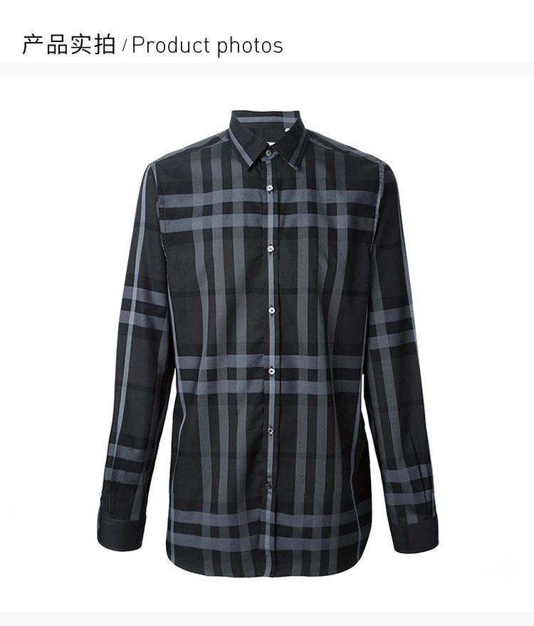 商品[国内直发] Burberry|Burberry 博柏利 灰黑色 男士经典格纹长袖衬衫 3916972,价格¥2944,第4张图片详细描述