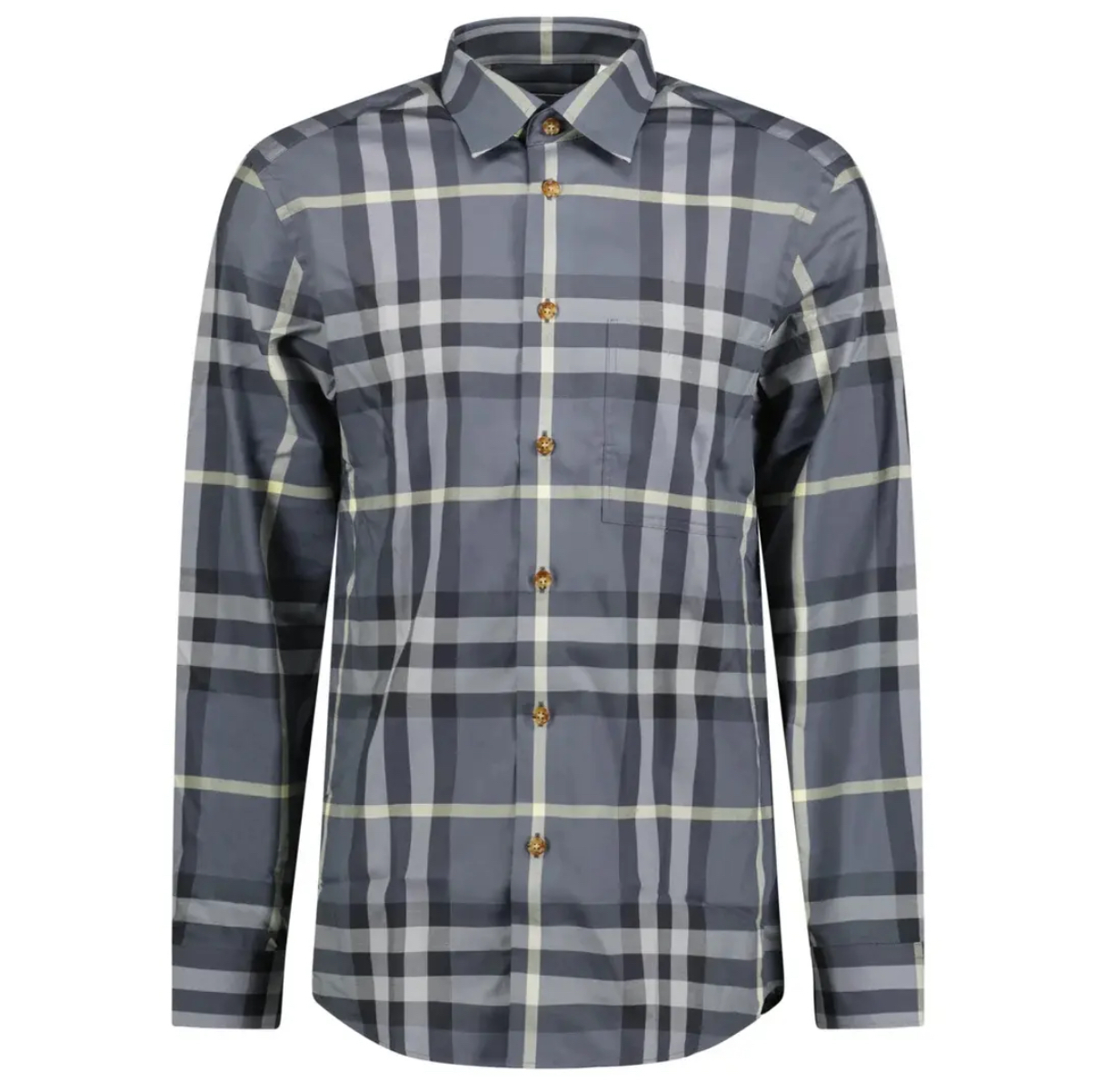 商品Burberry|【现货】博柏利 男士灰色拼色格纹印花单排扣衬衫 80929141（两色可选）,价格¥1459,第7张图片详细描述