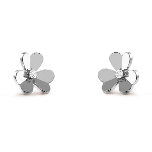 商品Van Cleef & Arpels| Van Cleef & Arpels/梵克雅宝 经典Frivole系列 18k金白金镶嵌钻石三瓣花朵小号耳钉VCARD80200,价格¥47979,第5张图片详细描述