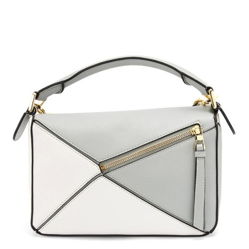 商品Loewe|【包税】LOEWE/罗意威 22春夏新款Puzzle系列 女士小号大理石灰/软白多色拼接效果牛皮革徽标压印金扣配可拆卸肩带单肩斜挎拼图包A510S21X55-1693,价格¥21335,第4张图片详细描述