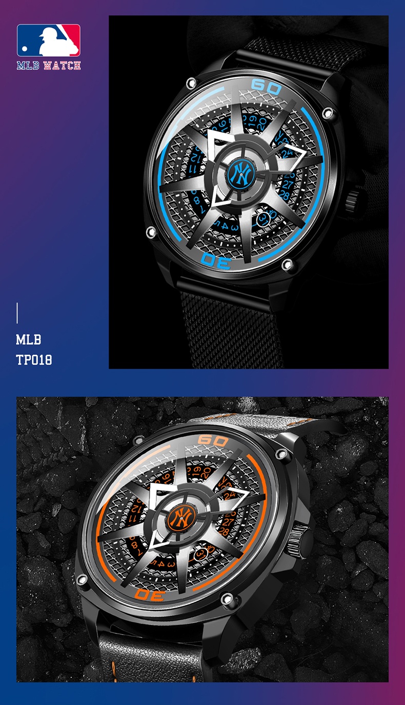 商品[国内直发] MLB|MLB美职棒潮牌炫酷自动机械手表男真皮镂空防水欧美男TP018,价格¥894,第6张图片详细描述