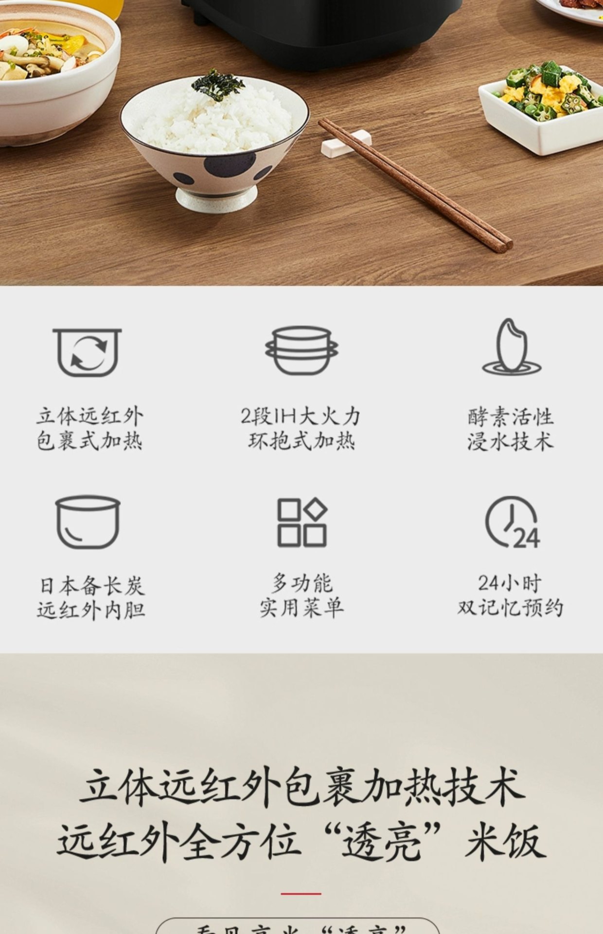 商品[国内直发] Panasonic|Panasonic/松下远红外家用电饭煲IH加热多功能预约3L智能电饭锅1-4人HR102,价格¥1216,第2张图片详细描述