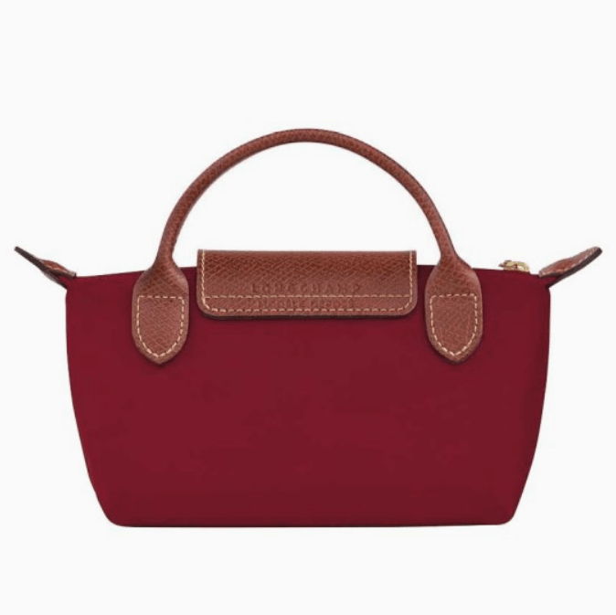 商品Longchamp|【SAvenue】LONGCHAMP 珑骧 帆布拼牛皮饺子包手提包 mini款 女款 深红色拼棕色(提示：保税仓货品一人不可超过5单) 3597922210176（34175089P59-22F）,价格¥437,第3张图片详细描述