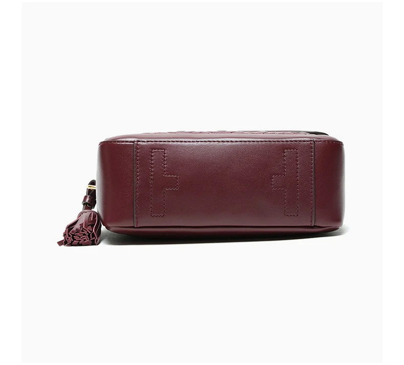 商品Tory Burch|TORY BURCH 女士深红色皮革绗缝流苏细节手提单肩斜挎包 61398-639,价格¥3201,第7张图片详细描述