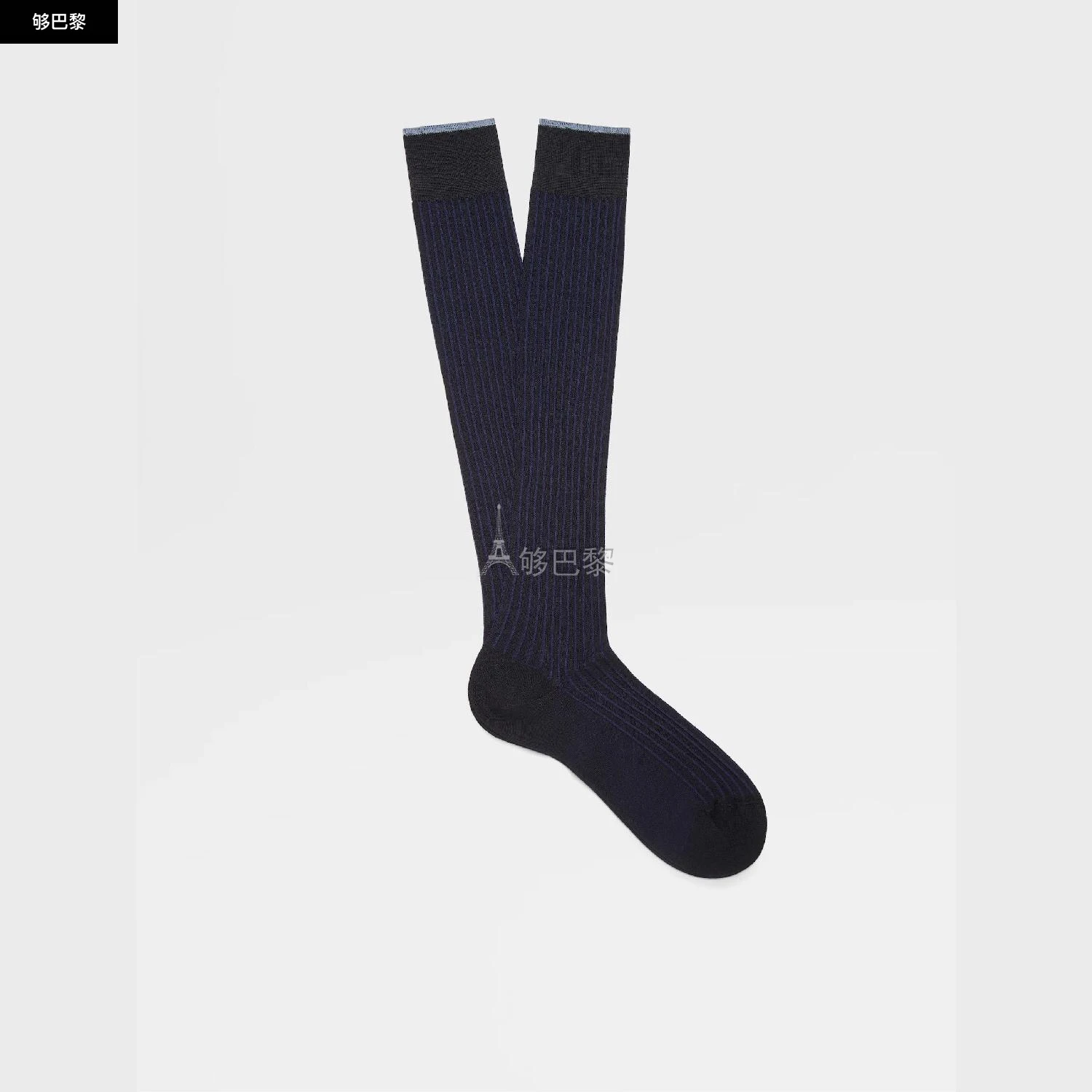 商品Zegna|【预售】 杰尼亚 24秋冬 男士 袜子 NAVY BLUE RIBS MID CALF SOCKS N5V40-529-402,价格¥499,第2张图片详细描述