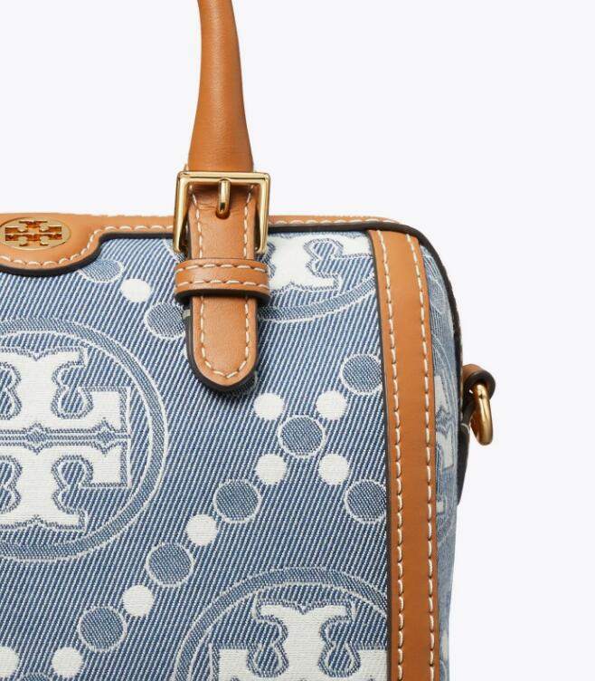 商品Tory Burch|TB汤丽柏琦T MONOGRAM 迷你提花酒桶包拉链开合手提单肩斜挎桶包（香港仓发货）,价格¥2605,第3张图片详细描述