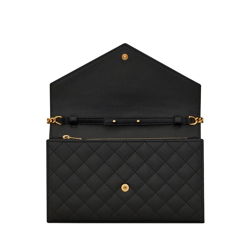 商品Yves Saint Laurent|SAINT LAURENT PARIS/圣罗兰MONOGRAM系列 黑色粒面压花绗缝混合皮革交织字母链条钱包,价格¥11758,第6张图片详细描述