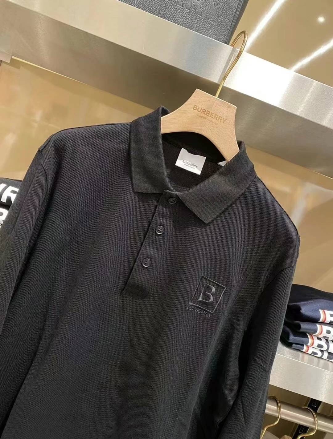 商品Burberry|【现货速发】BURBERRY博柏利 男士黑色棉质徽标长袖Polo衫80530611,价格¥926,第6张图片详细描述