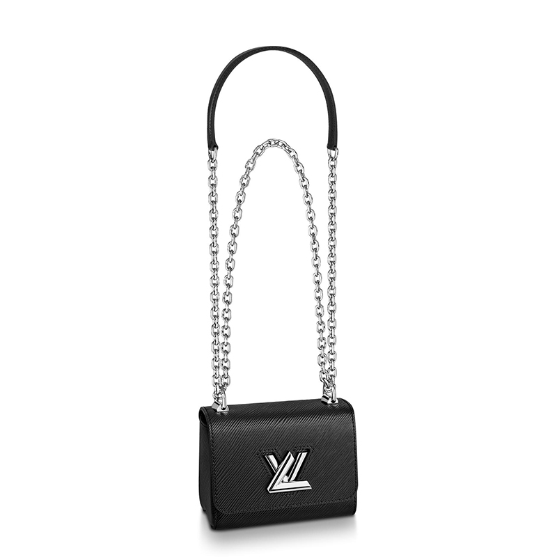 商品Louis Vuitton|预售10天 Louis Vuitton/路易威登 经典款TWIST系列 女士迷你黑色水波纹牛皮革旋转徽标银扣翻盖开合单肩斜挎链条包M56117,价格¥27007,第2张图片详细描述