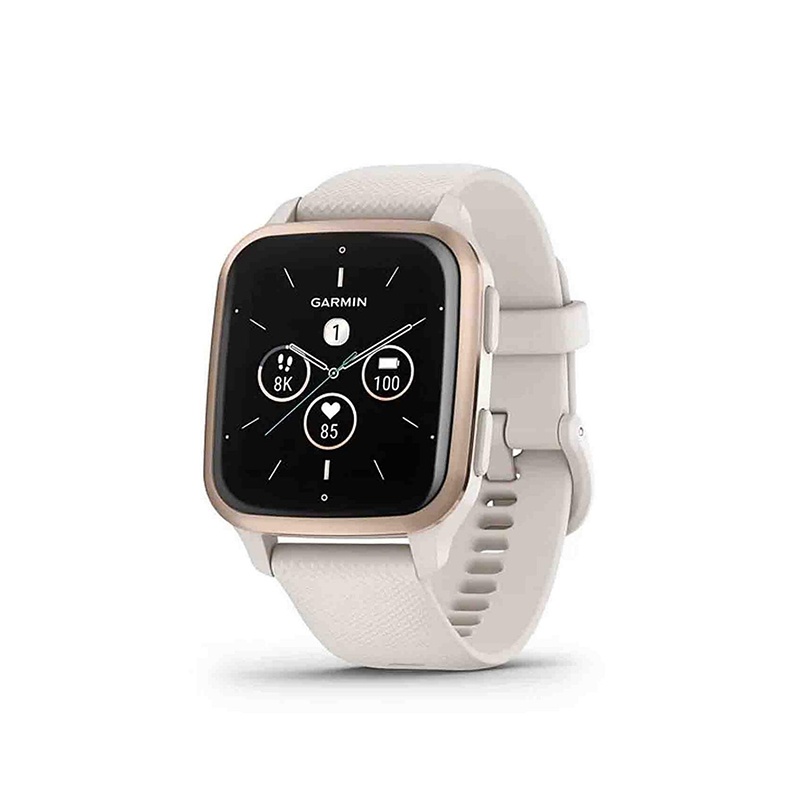 商品Garmin|GARMIN 男女同款粉色精钢表盘白色硅胶表带多功能智能手表37MM,价格¥2265,第2张图片详细描述