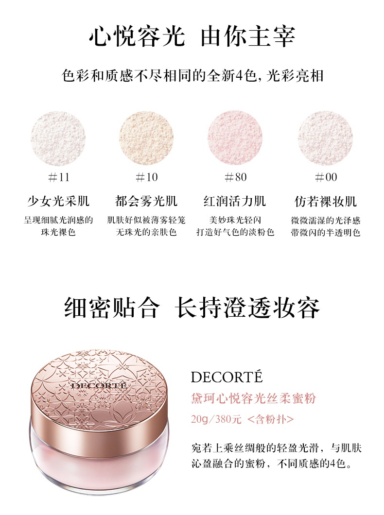 商品DECORTé|黛珂心悦容光丝柔蜜粉散粉20g 柔焦毛孔控油定妆,价格¥233,第4张图片详细描述