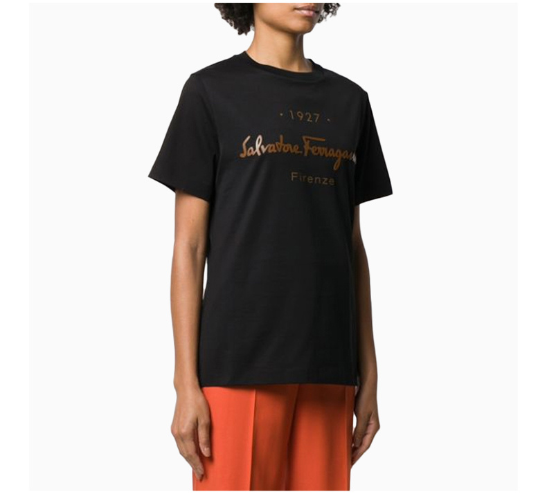 商品Salvatore Ferragamo|SALVATORE FERRAGAMO 女士黑色标志短袖T恤 11-C466-727088,价格¥1661,第7张图片详细描述