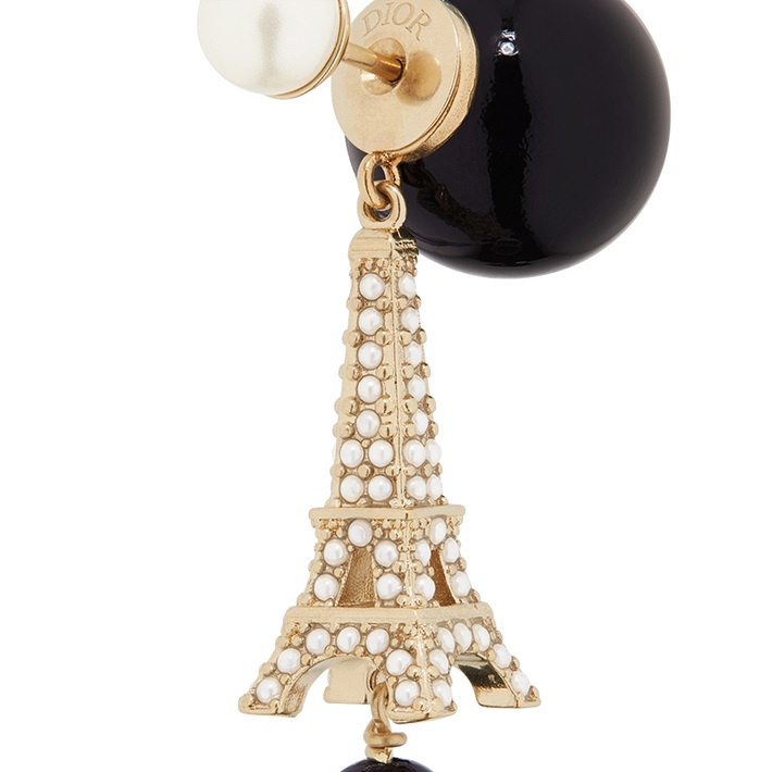 商品Dior|Dior/迪奥 23年新款 TRIBALES女士金色饰面白色/黑色树脂珠饰铁塔吊饰耳环,价格¥3448,第6张图片详细描述