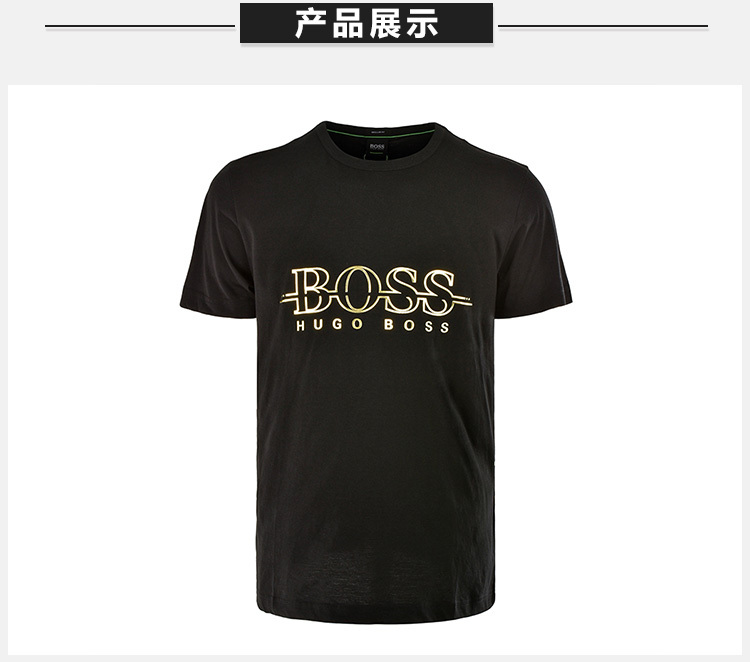 商品Hugo Boss|Hugo Boss 雨果博斯 19春夏 男士黑色纯棉短袖半袖圆领T恤 TEEGOLD-6415-001,价格¥552,第9张图片详细描述