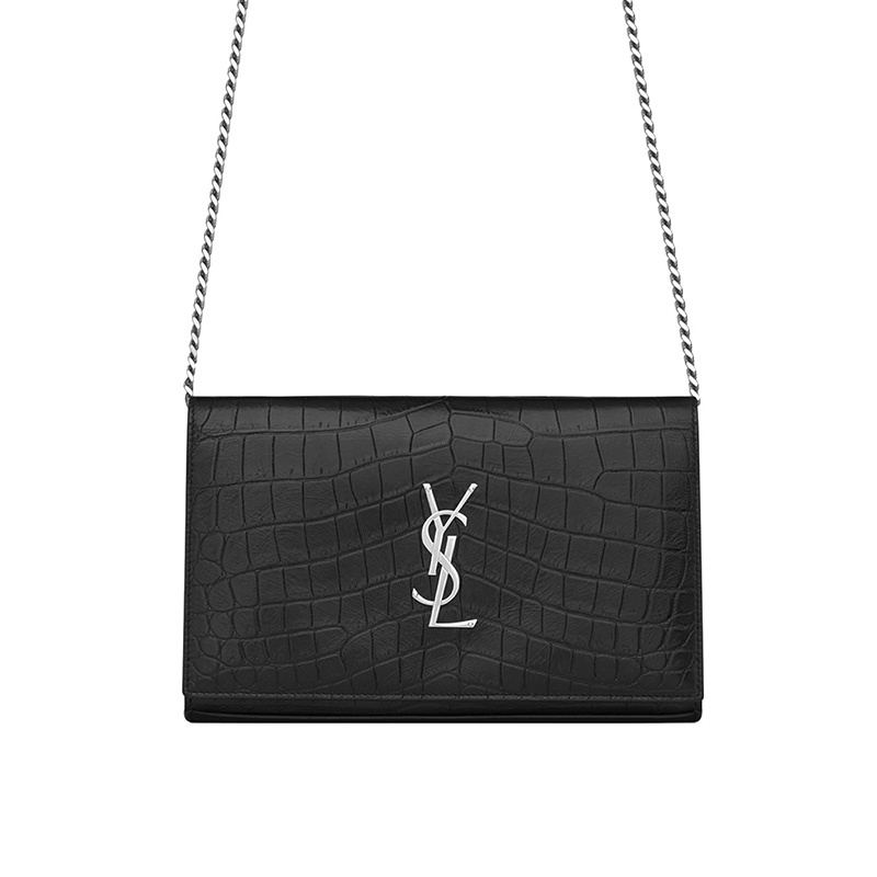 商品Yves Saint Laurent|SAINT LAURENT PARIS/圣罗兰 早春新款MONOGRAMME系列 鳄鱼纹小牛皮银扣链条单肩包 377829DZE5N1000,价格¥12860,第2张图片详细描述