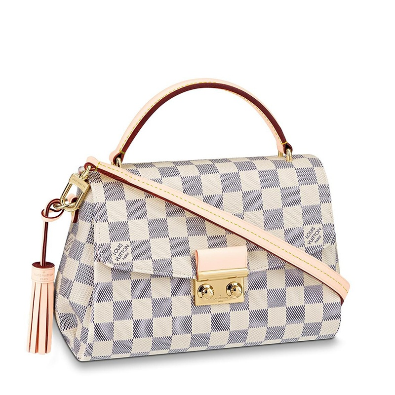 商品Louis Vuitton|预售十天 Louis Vuitton/路易威登 经典款CROISETTE系列 女士天蓝色棋盘格帆布饰皮革滚边金扣配可拆卸流苏吊饰翻盖开合单肩斜挎手提包N41581,价格¥14530,第2张图片详细描述