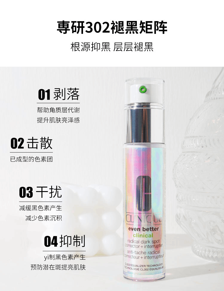 商品Clinique|倩碧302美白淡斑镭射牌匀净淡斑多效精华双倍浓度30ML/50ML/100,价格¥256,第6张图片详细描述