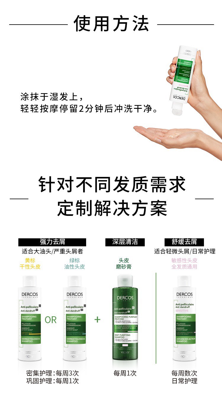 商品Vichy|Vichy薇姿DERCOS粉标洗发水200ml 敏感性头皮适用,价格¥150,第5张图片详细描述