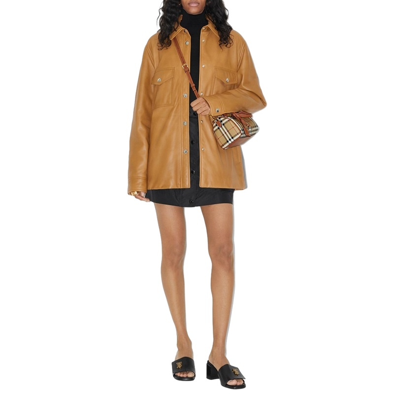 商品Burberry|【现货】博柏利23新款 女士迷你档案米色/棕色聚氨酯配皮格纹手提包 80713571,价格¥6932,第3张图片详细描述