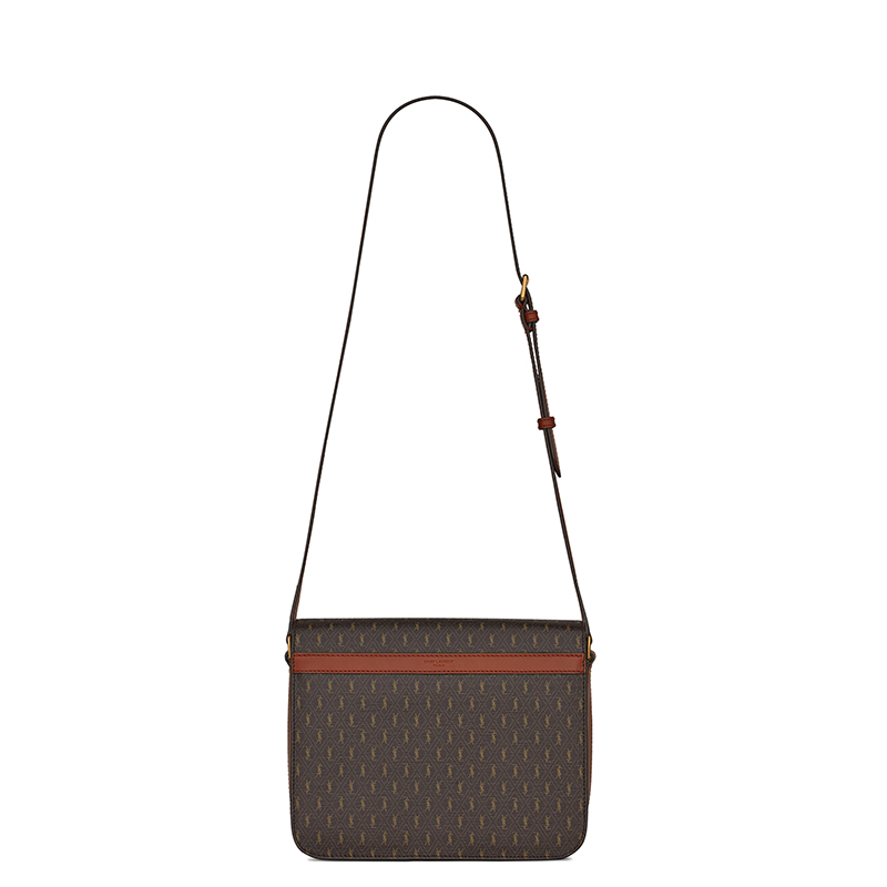 商品Yves Saint Laurent|SAINT LAURENT PARIS/圣罗兰 YSL 22春夏新款MONOGRAMME系列 男士中号板栗色帆布配光滑皮革金扣单肩斜挎邮差包,价格¥8967,第4张图片详细描述