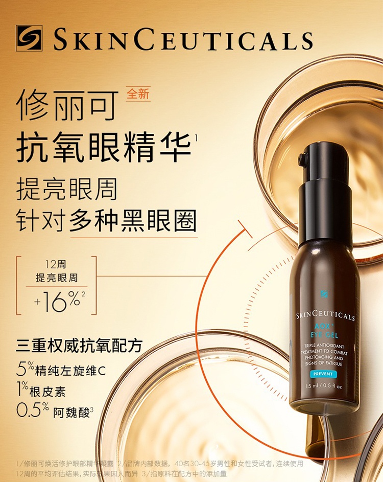 商品SkinCeuticals|SKINCEUTICALS修丽可焕活修护眼部精华凝露15ml,价格¥563,第7张图片详细描述