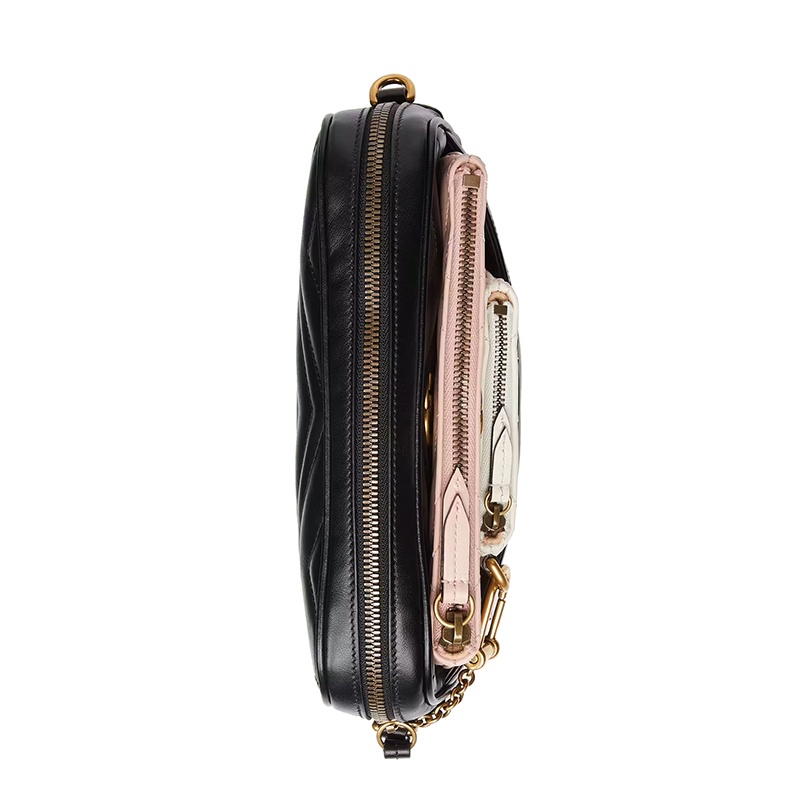 商品Gucci|GUCCI/古驰 22新款 女士黑/白/粉色V型绗缝皮革金扣金链三包合一多功能单肩手拿链条包,价格¥13093,第7张图片详细描述