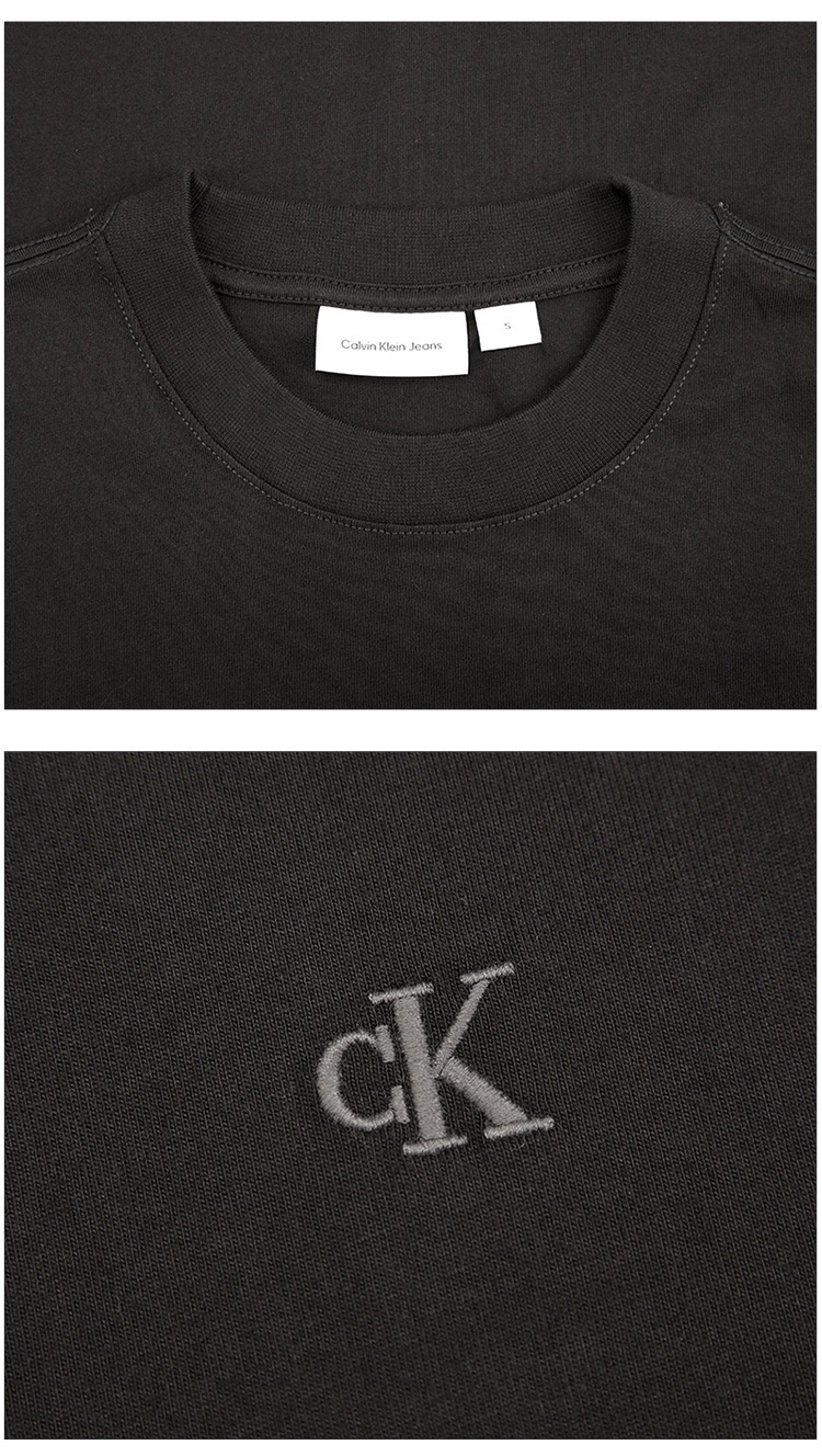 商品[国内直发] Calvin Klein|Calvin Klein/CK 男女同款黑色刺绣小徽标圆领纯棉短袖T恤 ,价格¥371,第5张图片详细描述