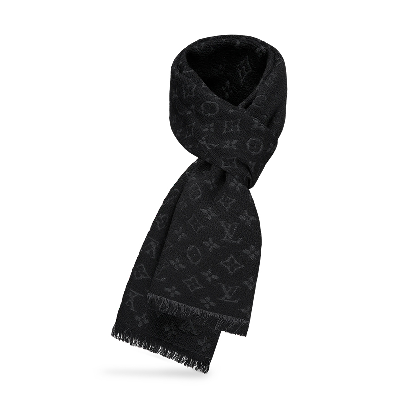 商品Louis Vuitton|Louis Vuitton/路易威登 男女同款黑色纯羊毛老花图案围巾,价格¥4070,第3张图片详细描述
