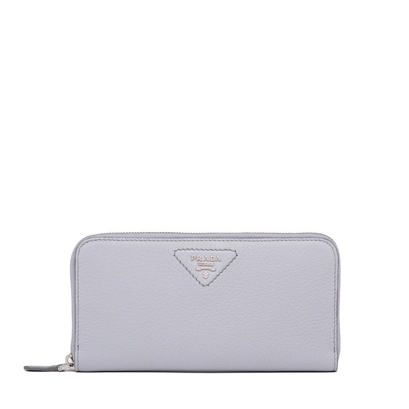 商品Prada|PRADA/普拉达 22春夏新款 女士大号矢车菊蓝灰色皮革金属徽标压纹银扣长款钱包1ML506_2BBE_F0591,价格¥6621,第6张图片详细描述
