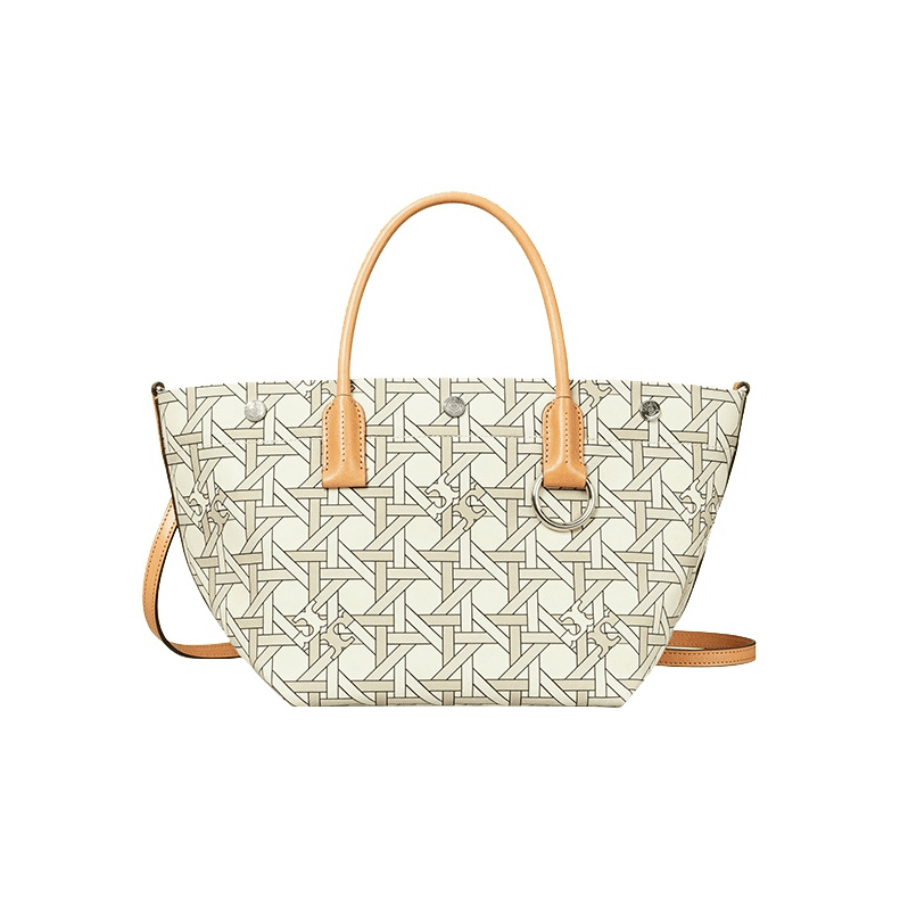 商品[国内直发] Tory Burch|汤丽柏琦TB女包奢侈品19几何图形象牙白帆布配皮小号Tote购物袋单肩斜挎托特包 146547-100,价格¥2362,第6张图片详细描述