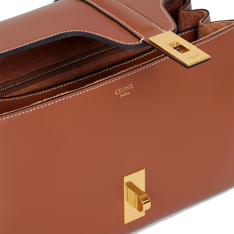 商品Celine|CELINE/赛琳   TEEN SOFT 16系列 女士棕褐色光滑小牛皮金扣斜挎单肩包,价格¥17778,第6张图片详细描述
