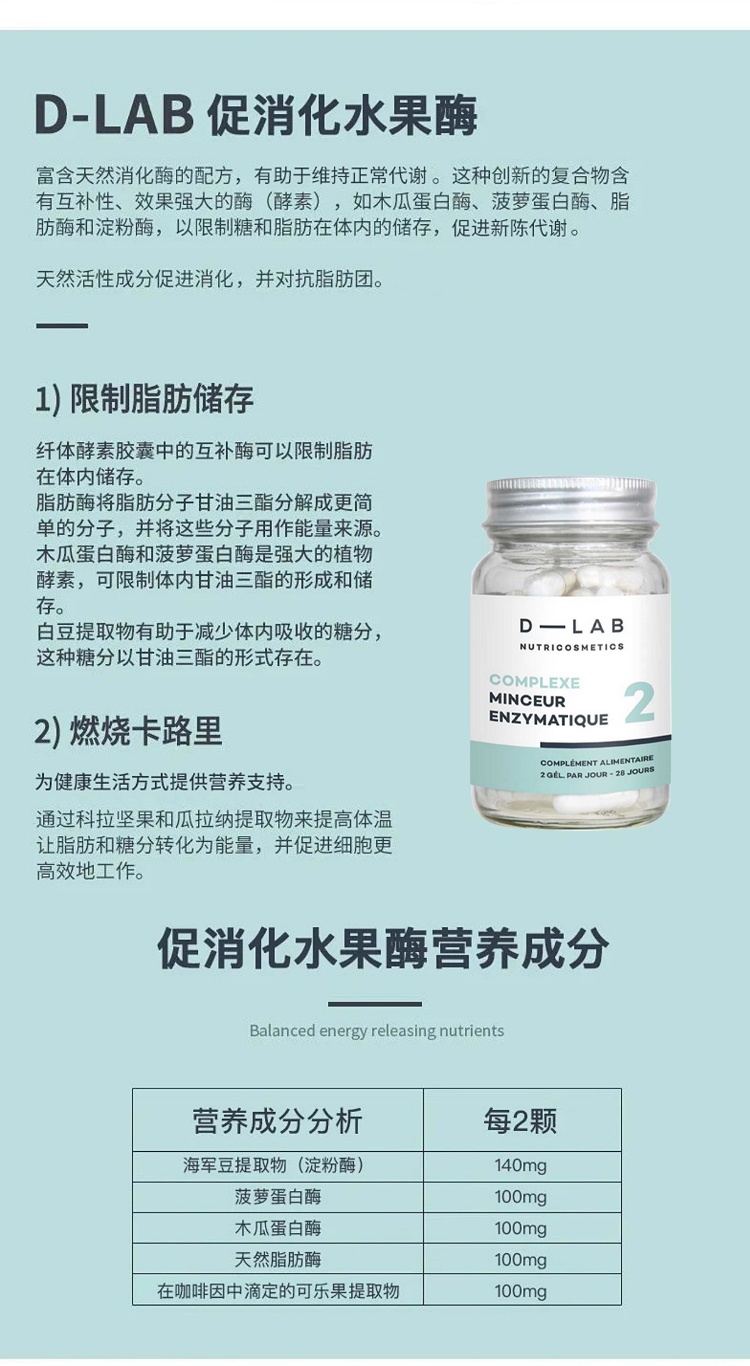 商品D-Lab|D-Lab促消化水果活性酶胶囊 56颗 阻碳控糖纤体减卡,价格¥257,第3张图片详细描述