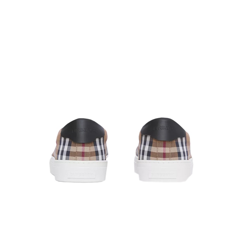 商品Burberry|【现货】博柏利 22新款 男士桦木棕色棉质拼皮革格纹徽标装饰运动鞋80481561,价格¥2503,第3张图片详细描述