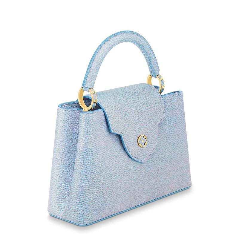 商品Louis Vuitton|【预售十天】Louis Vuitton/路易威登 22新款CAPUCINES BB系列 女士丁香紫/浅蓝色系喷绘效果粒面牛皮革金扣配可拆卸皮革链条编织肩带单肩手提包M59868,价格¥48796,第3张图片详细描述