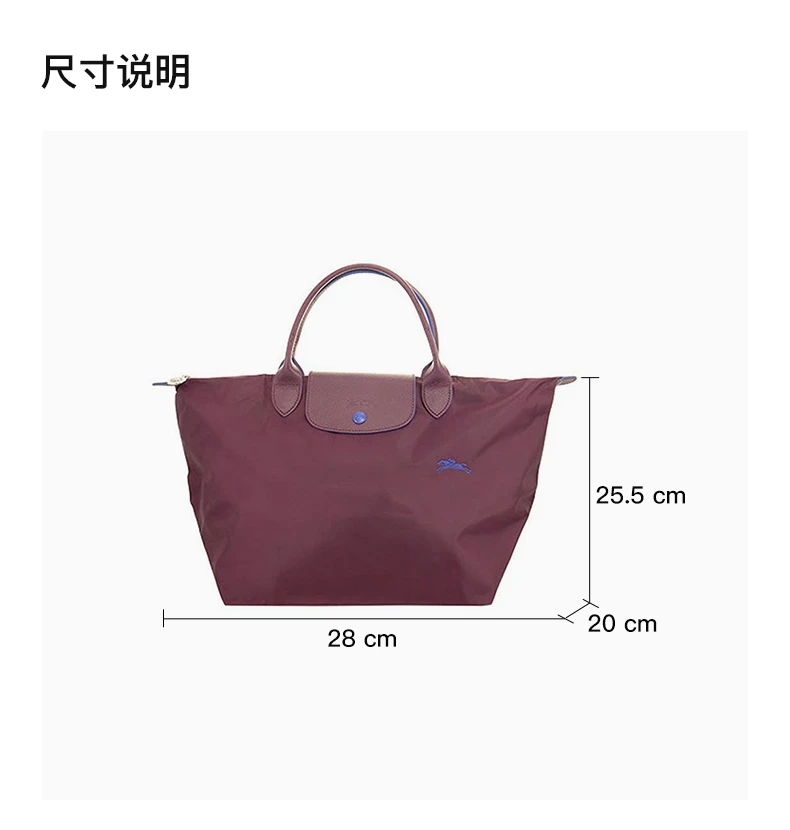 商品[国内直发] Longchamp|LONGCHAMP 女士紫色尼龙配皮刺绣LOGO手提包 1623619P22,价格¥957,第3张图片详细描述