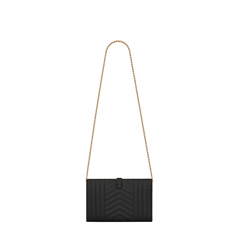 商品Yves Saint Laurent|SAINT LAURENT PARIS/圣罗兰MONOGRAM系列 黑色粒面压花绗缝混合皮革交织字母链条钱包,价格¥11758,第4张图片详细描述