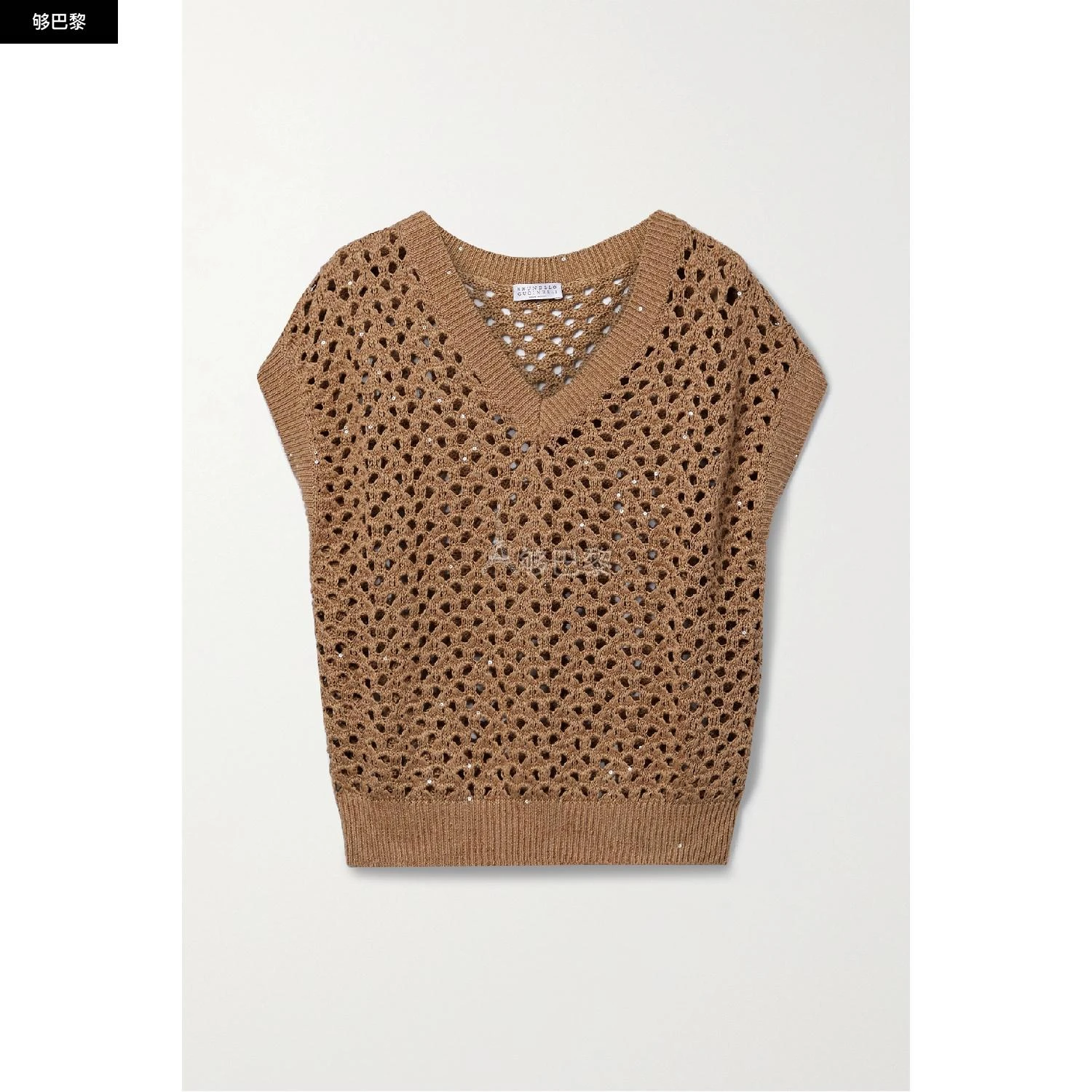 商品Brunello Cucinelli|包邮包税【预售7天发货】 BRUNELLO CUCINELLI 24春夏 女士 马甲 Dazzling Net 带缀饰镂空棉亚麻真丝混纺马甲 1647597303765901 M70572212C1917 ,价格¥8478,第3张图片详细描述