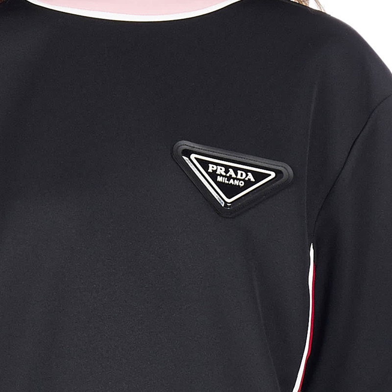 商品[国内直发] Prada|PRADA 女士黑色三角徽标粉色圆领短袖T恤 135690-1X76-F014A,价格¥5422,第3张图片详细描述