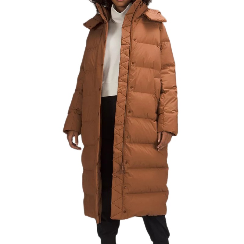 商品Lululemon|LULULEMON/露露乐蒙 女棕色聚酯防水可拆风帽中长款羽绒服,价格¥3138,第2张图片详细描述