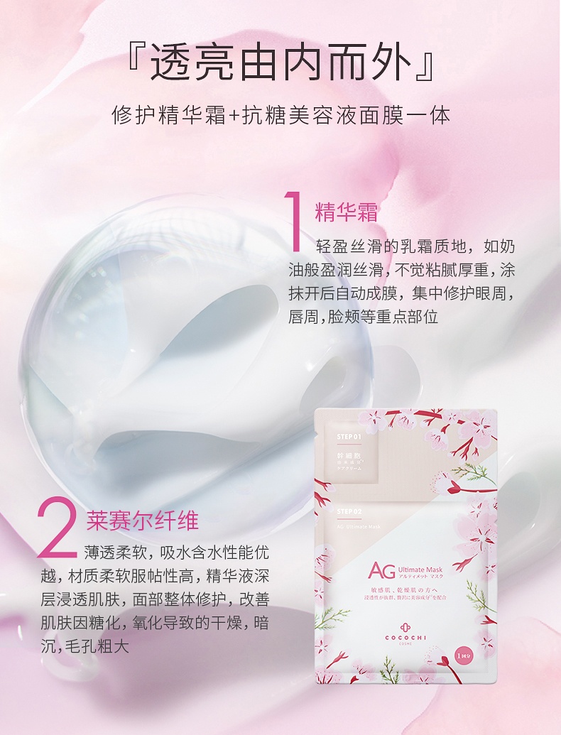 商品COCOCHI|cocochi日本AG抗糖面膜樱花限定款抗衰紧致修护5片,价格¥160,第9张图片详细描述