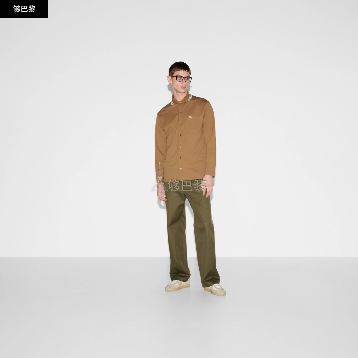 商品Gucci|【预售】 古驰 25春夏 男士 长袖Polo 饰刺绣珠地棉POLO衫 815513 XJG16 2603,价格¥6681,第5张图片详细描述