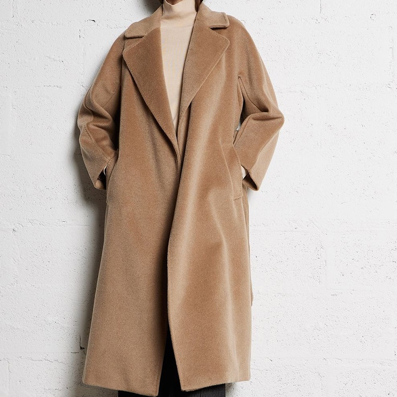 商品Max Mara|MAX MARA Weekend 24年款女士驼色羊毛混纺开缝口袋翻领系带大衣,价格¥3526,第4张图片详细描述