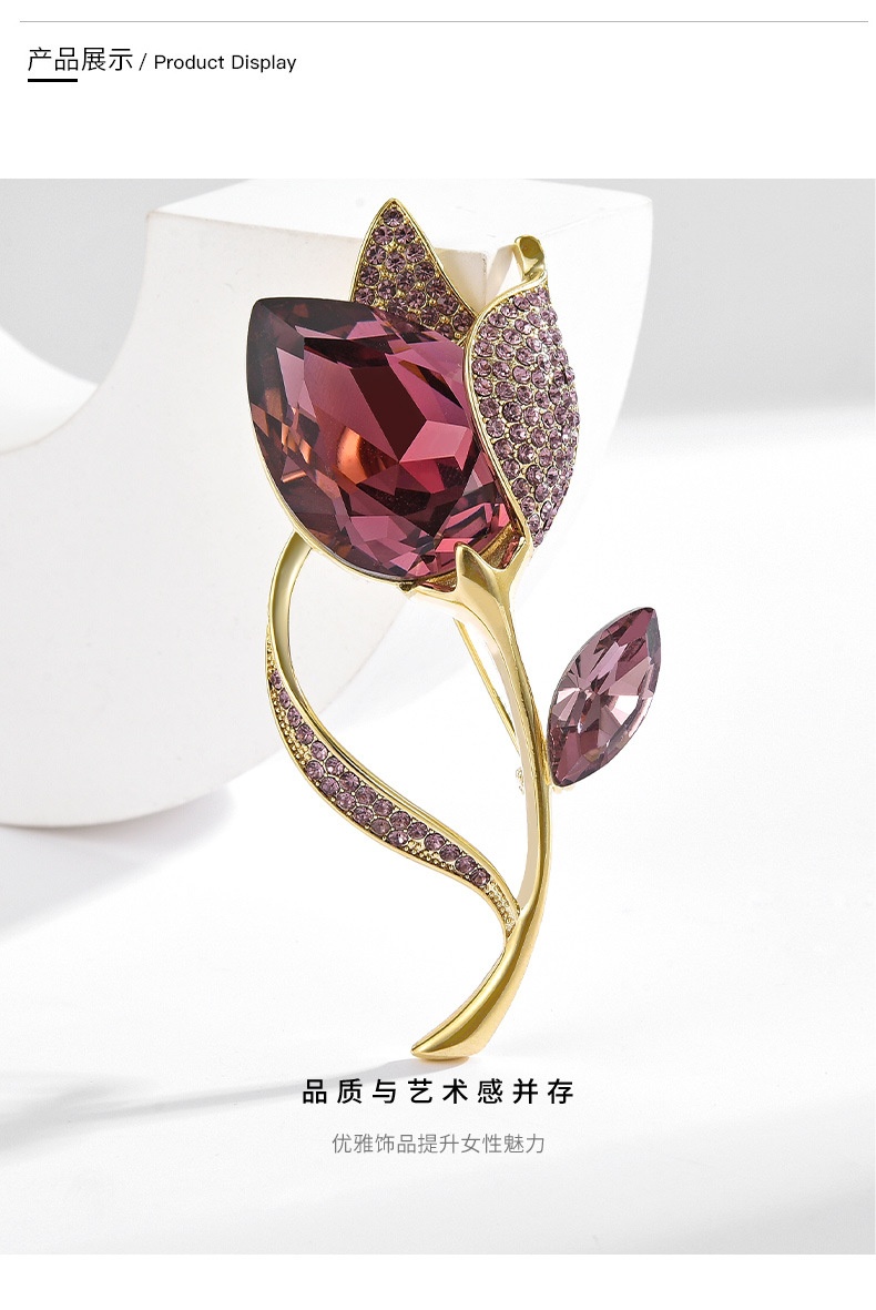 商品[国内直发] GLENVINTEN|格兰云顿新款欧式韩系水晶郁金香锆石胸针微镶锆石胸针铜镀真金,价格¥222,第4张图片详细描述