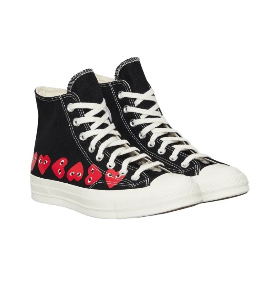 商品[国内直发] Comme des Garcons|ConversexCDG Play Multi Heart Chuck 70 Hi 帆布圆头 系带 高帮 板鞋 男女同款 黑色,价格¥1054,第4张图片详细描述